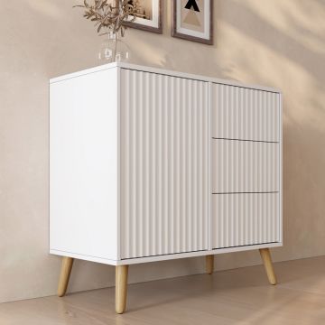 Buffet Cannelé Renzo M - 1 Porte et Tiroirs - Blanc