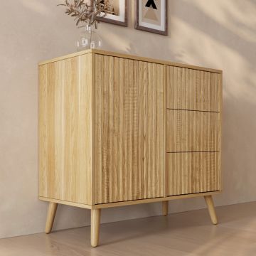 Buffet Cannelé Renzo M - 1 Porte et Tiroirs - Chêne Alba