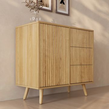 Buffet Cannelé Renzo M - 1 Porte et Tiroirs - Chêne Alba