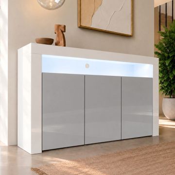 Buffet Salon modèle Aker couleur blanc et gris brillant