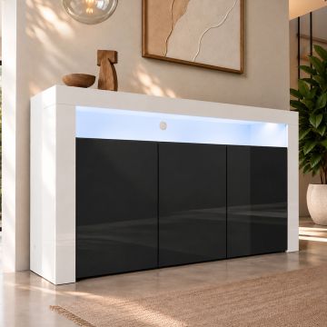 Buffet Salon modèle Aker couleur blanc et noir brillant