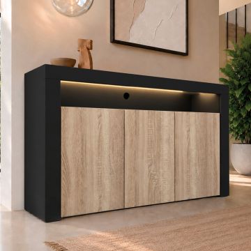 Buffet Salon modèle Aker couleur noir et sonoma mat