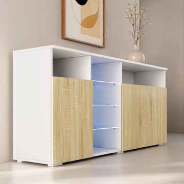 Buffet Salon modèle Clark couleur blanc brillant et sonoma