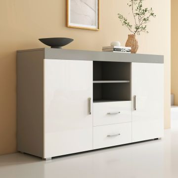 Buffet Salon modèle Roque couleur gris et blanc brillant