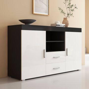 Buffet Salon modèle Roque couleur noir et blanc brillant