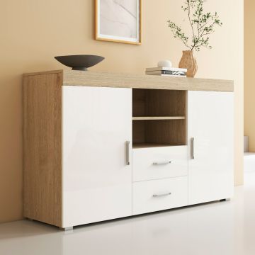 Buffet Salon modèle Roque couleur sonoma mate et blanc brillant