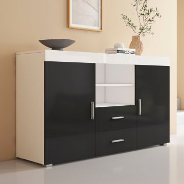 Buffet Salon modèle Roque couleur blanc et noir brillant