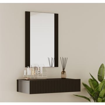 Coiffeuse Noir cannelé avec miroir et tiroir Velia