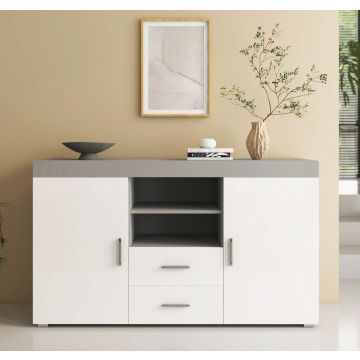 Buffet Salon modèle Roque couleur gris et blanc brillant