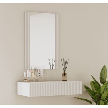 Coiffeuse Blanc cannelé avec miroir et tiroir Velia