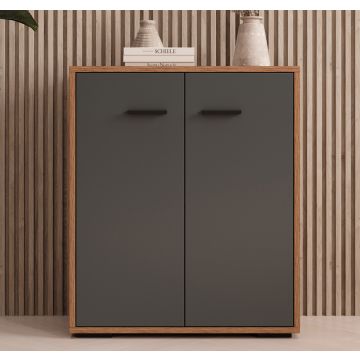Buffet bas couleur Noyer Ambar et Gris 71 cm Lander L2