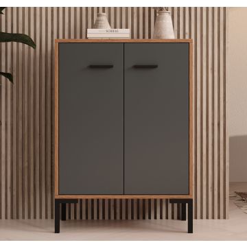 Buffet bas couleur Noyer Ambar et Gris 84 cm Lander L15