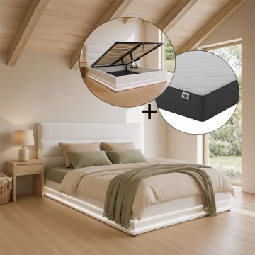 Lit coffre design Nitas blanc avec matelas (150x190cm)
