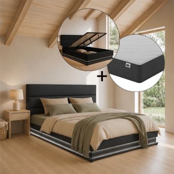 Lit coffre design Nitas noir avec matelas (150x190cm)
