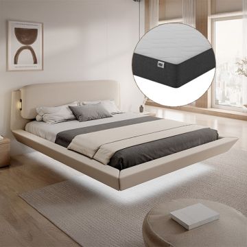Lit double flottant Diana avec matelas en beige (160x200 cm)