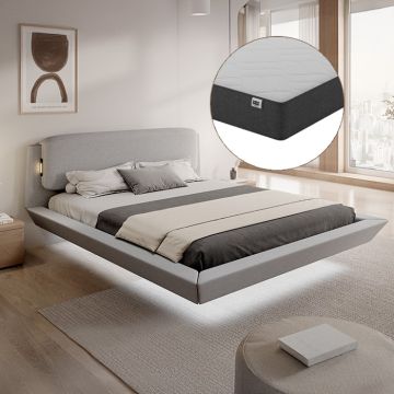 Lit double flottant Diana avec matelas en gris (150x190 cm)