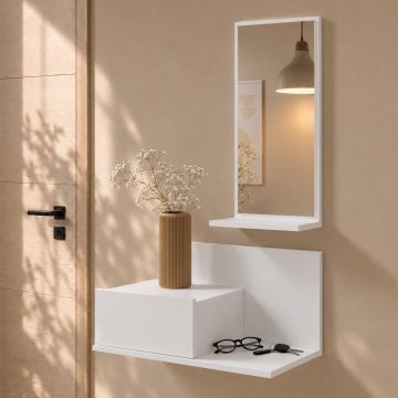 Meuble d'entrée avec tiroir et miroir Isabela couleur blanc