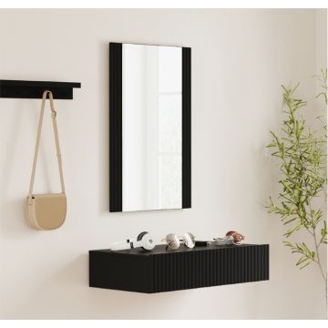Meuble d'entrée Noir cannelé avec miroir et tiroir Amira