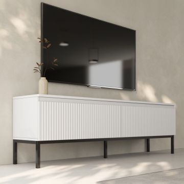 Meuble TV cannelé modèle Logan couleur Blanc