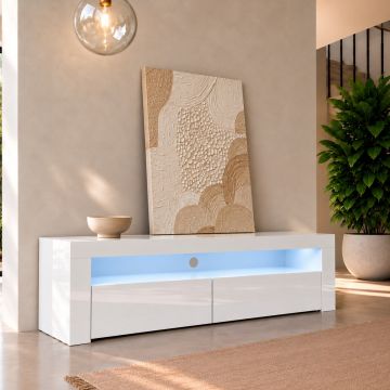 Meuble TV modèle Aker (140x50,5cm) couleur blanc brillant