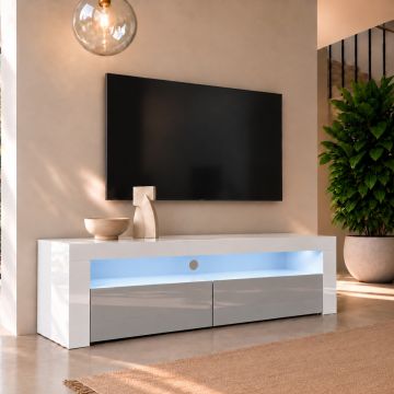 Meuble TV modèle Aker (140x50,5cm) couleur blanc et gris brillant