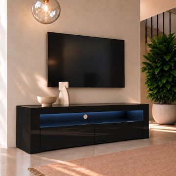
Meuble TV modèle Aker (140x50,5cm) couleur noir brillant
