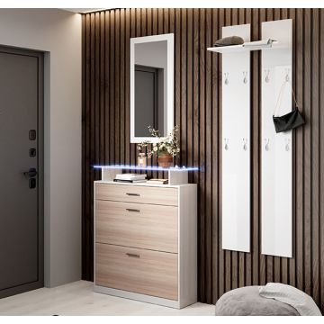 Ensemble de meubles d’entrée avec miroir et porte-manteau Paola blanc 