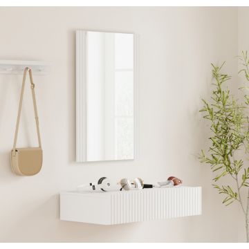 Meuble d'entrée Blanc cannelé avec miroir et tiroir Amira