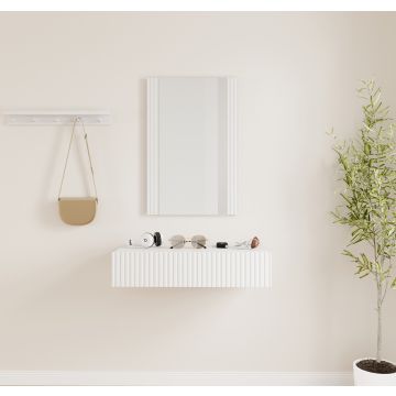 Meuble d'entrée Blanc cannelé avec miroir et tiroir Amira