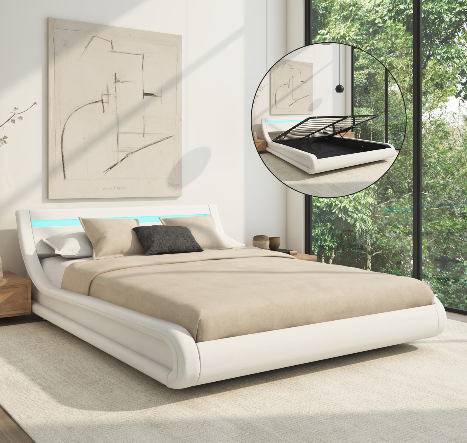 Lit double avec coffre Parisina Blanc