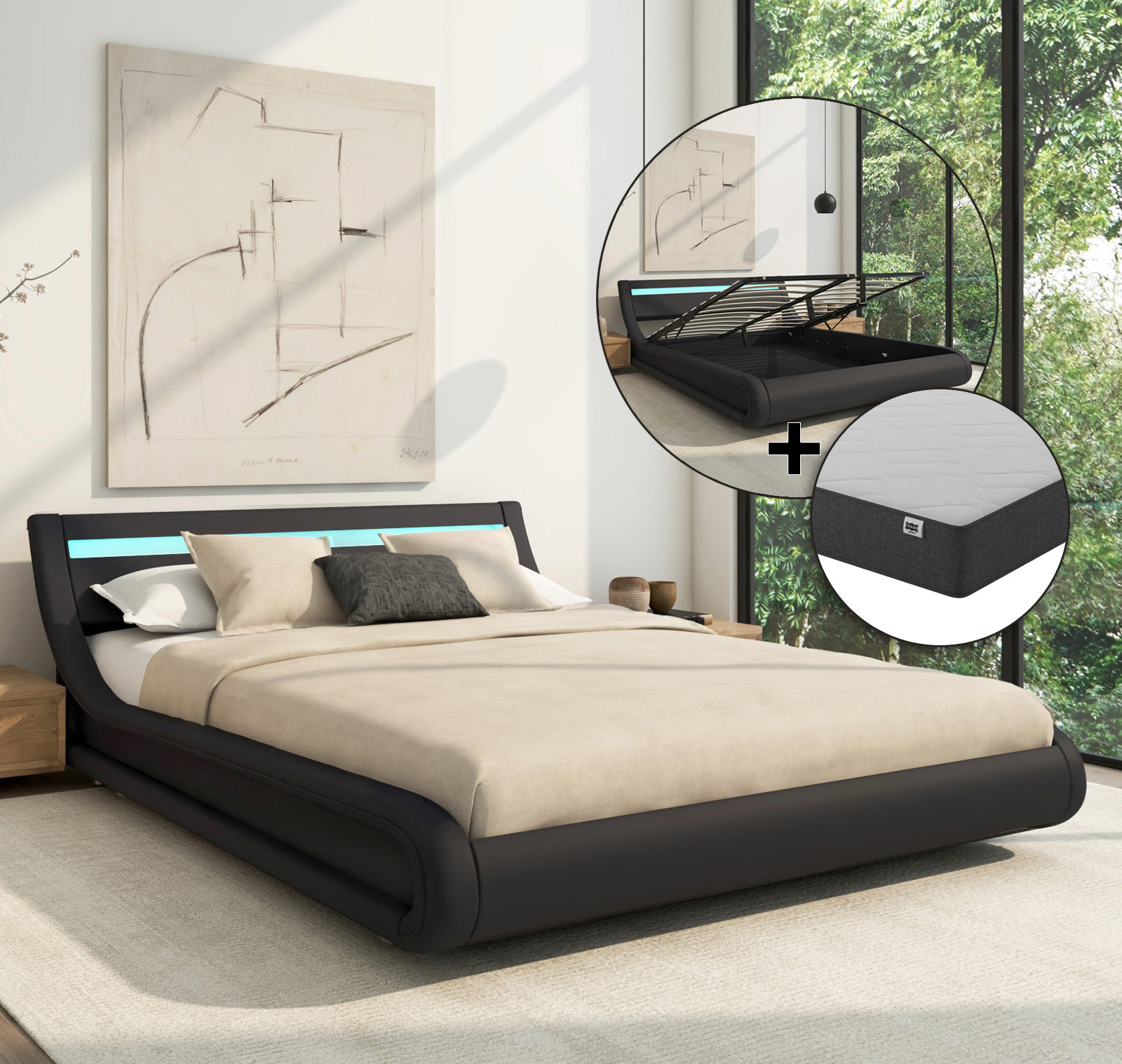 Lit double avec coffre Parisina Noir