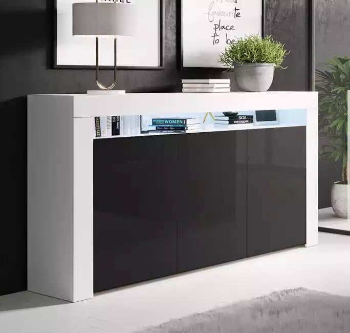 Buffet Salon modèle Aker couleur blanc et noir brillant