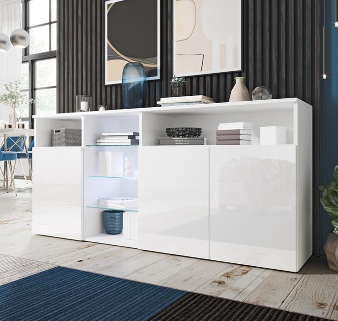 Buffet Salon modèle Clark couleur blanc brillant