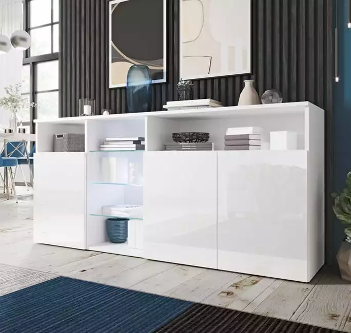 Buffet Salon modèle Clark couleur blanc brillant