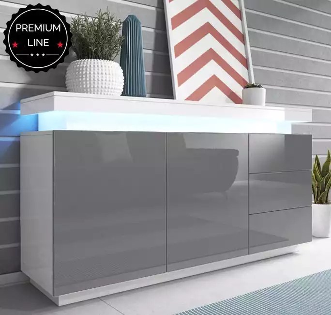 Buffet Salon modèle Osim couleur blanc et gris brillant