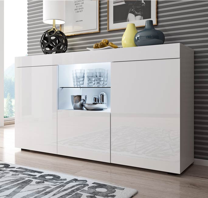 Buffet Salon modèle Sefora couleur blanc brillant135x72cm.