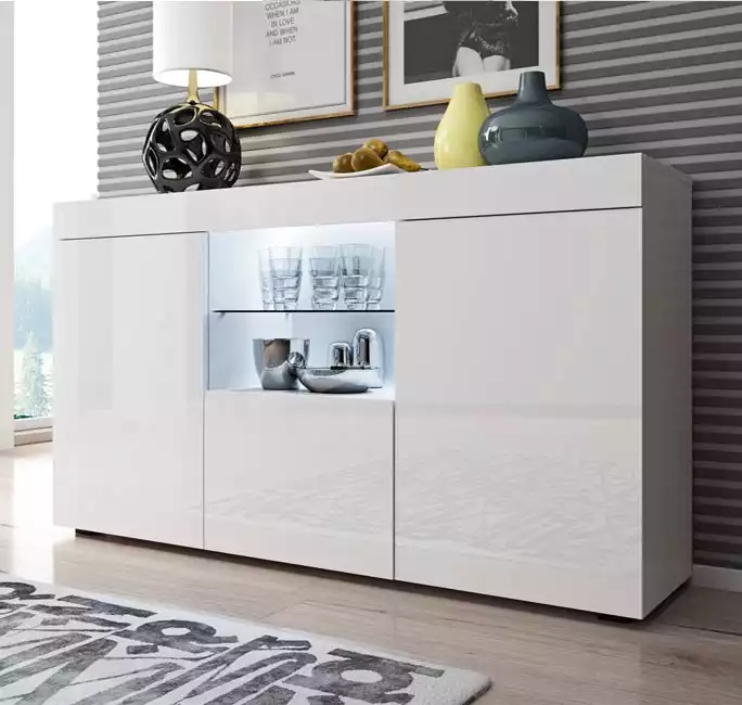 Buffet Salon modèle Sefora couleur blanc brillant135x72cm.