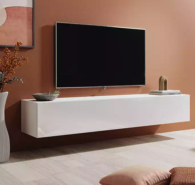Meuble TV modèle Berit 180x30 couleur blanc brillant