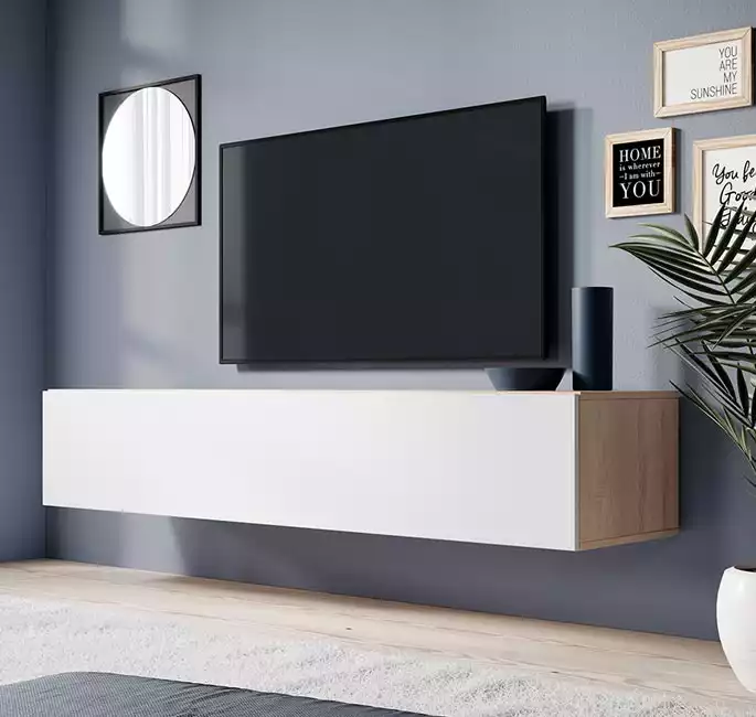 Meuble TV modèle Eliot (160x30cm) couleur sonoma et blanc mate