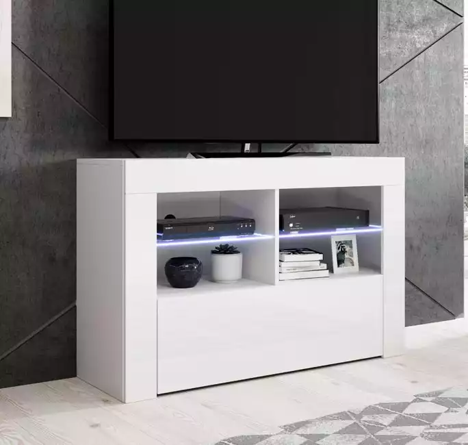 Meuble TV modèle Lilian (100x65cm) couleur blanc avec LED RGB