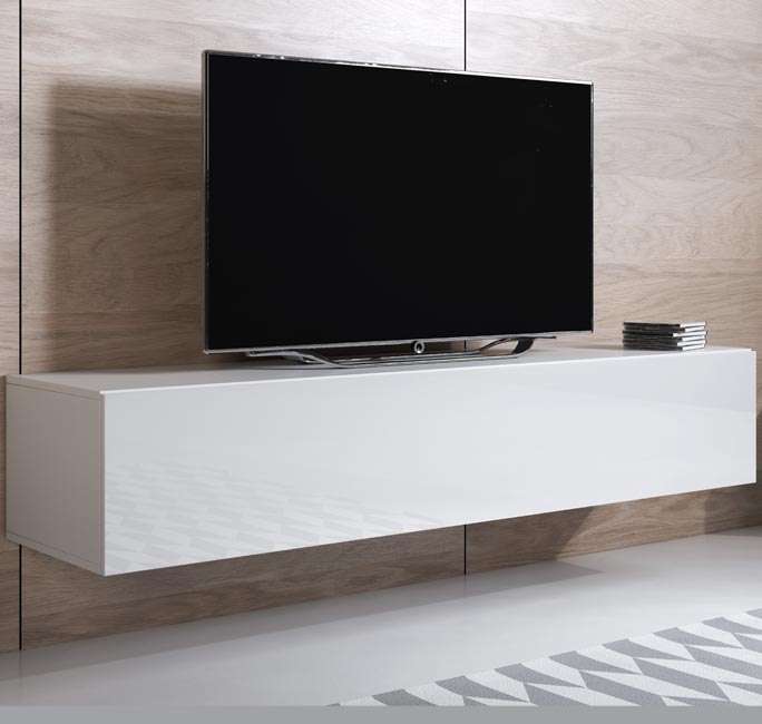 Meuble TV modèle Luke H2 (160x30cm) couleur blanc brillant
