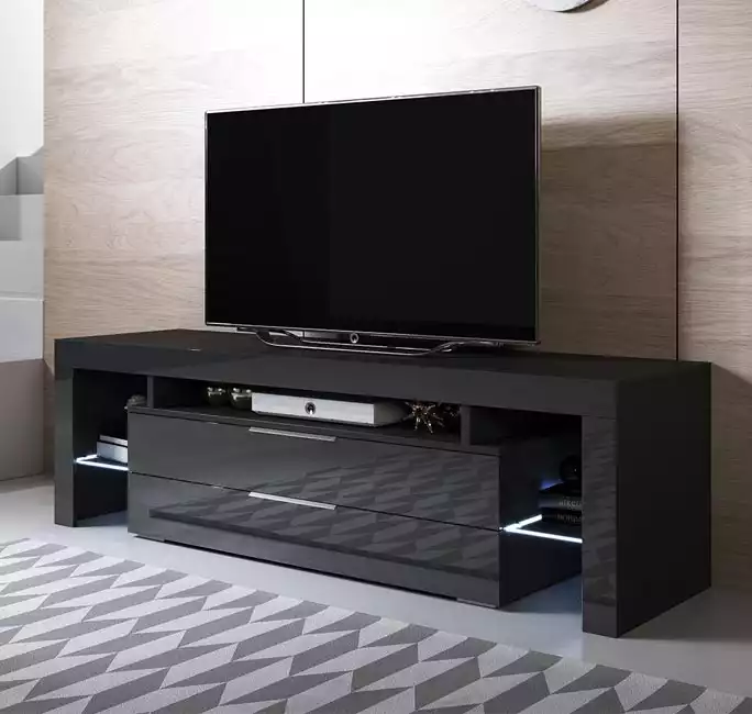 Meuble TV modèle Selma (160x53cm) couleur noir brillant avec LED RGB