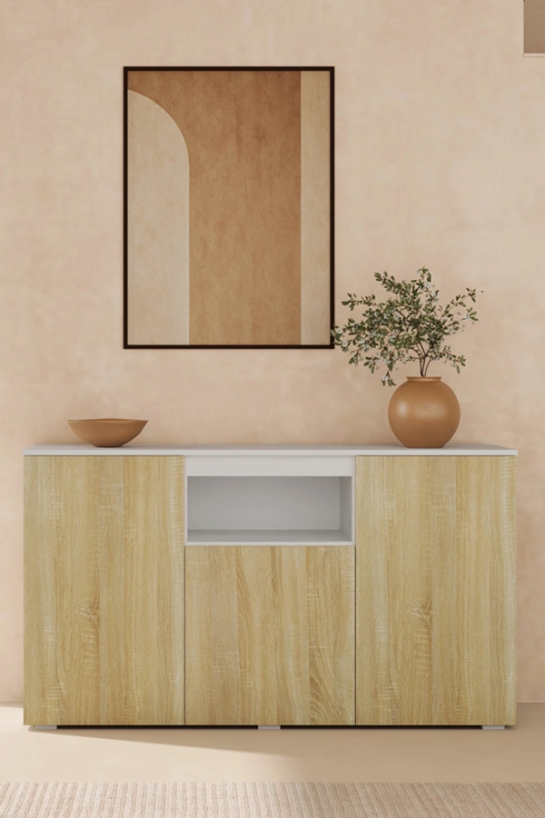 Buffet Salon modèle Nevada couleur blanc et sonoma brillant