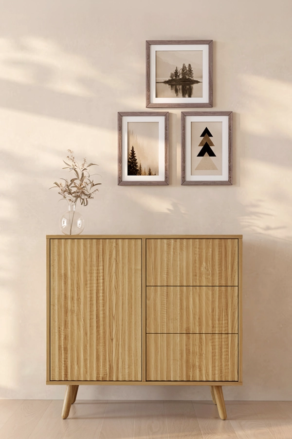 Buffet Cannelé Renzo M - 1 Porte et Tiroirs - Chêne Alba
